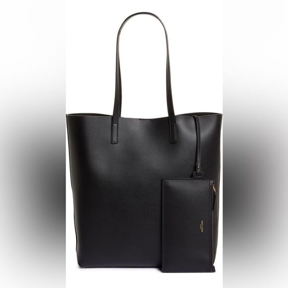 SAINT LAURENT North/South Leather Shopping Bag Tote w/ pouch - Picture 5 of 16